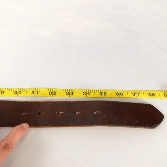 Womens Full Grain Leather Brown Western Cowgirl Rodeo Belt 32 Brass Boho Studded - Picture 6 of 7